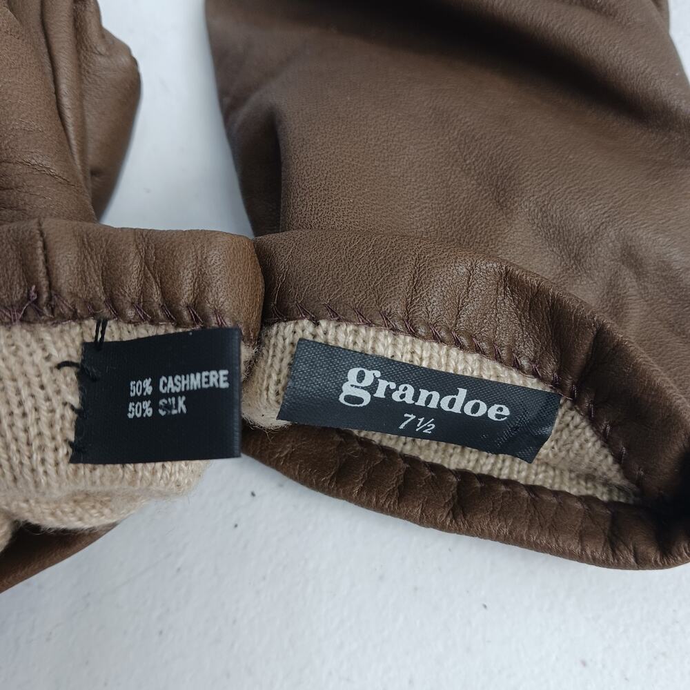 Gloves Womens Dress Cashmere Silk Size 7.5 Grandoe Brown Lined So Soft Old Money - Picture 4 of 4
